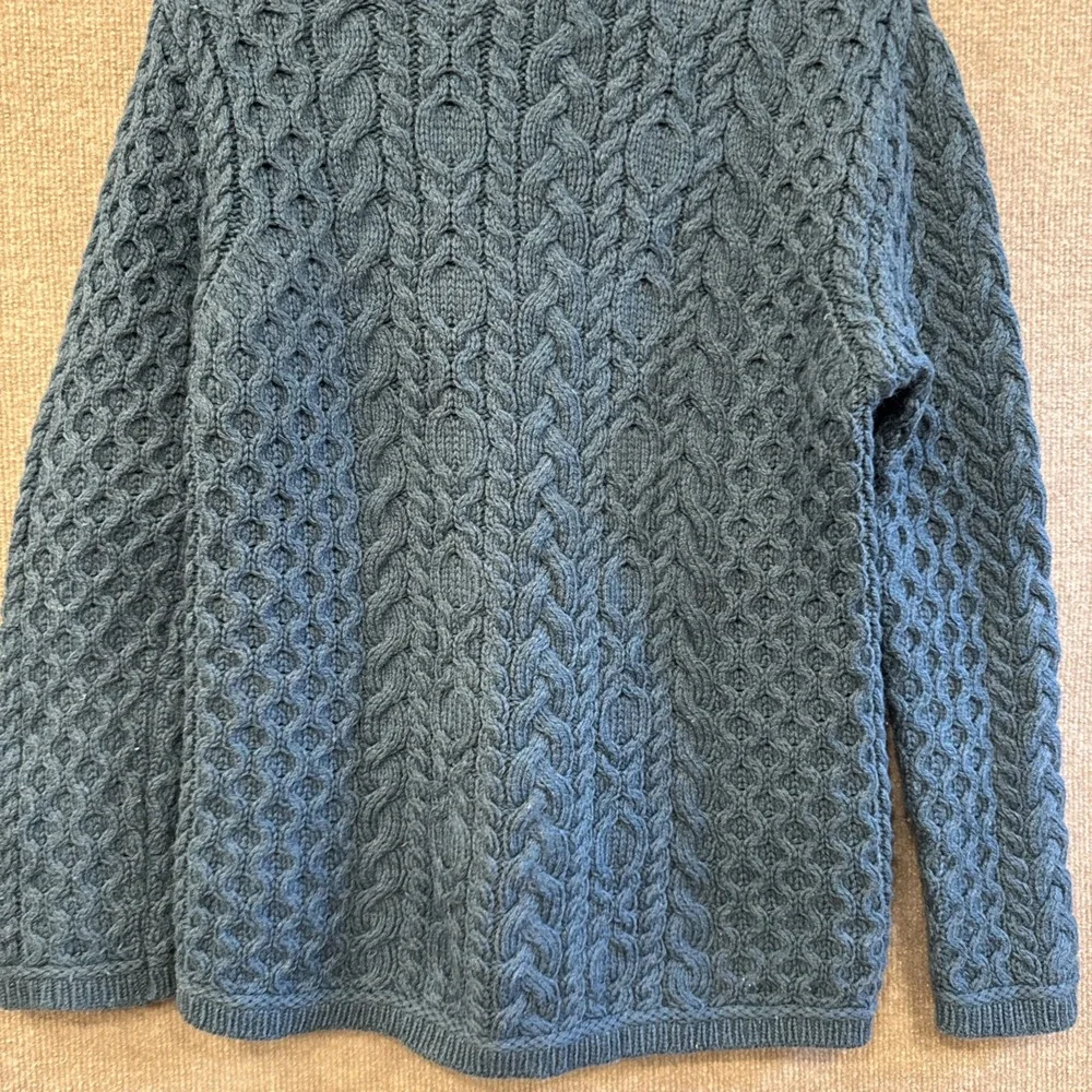 Aran Mor Chunky Cowl Neck Sweater 100% Merino Wool Made In Ireland Lrg Dark Teal